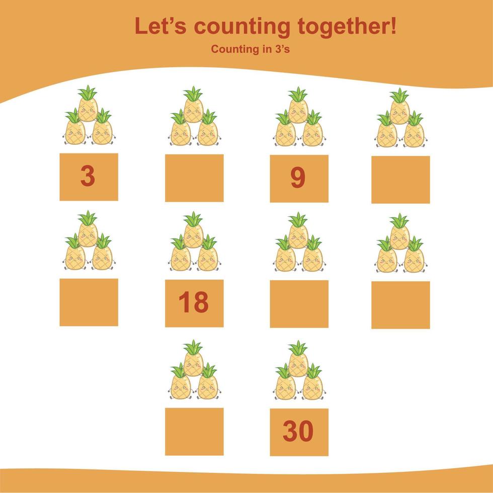 Mathematic counting worksheet. Math activity, count and write the missing numbers, math multiples. Educational printable math worksheet for children. Vector File.