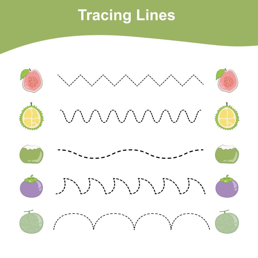 Tracing Lines Game Fruits Edition. Educational worksheet for children. Worksheet activity for preschool kids. Vector illustration.