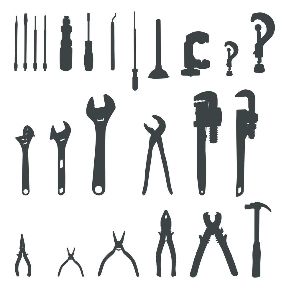 Plumbing tools silhouette, Plumbers equipment silhouettes vector