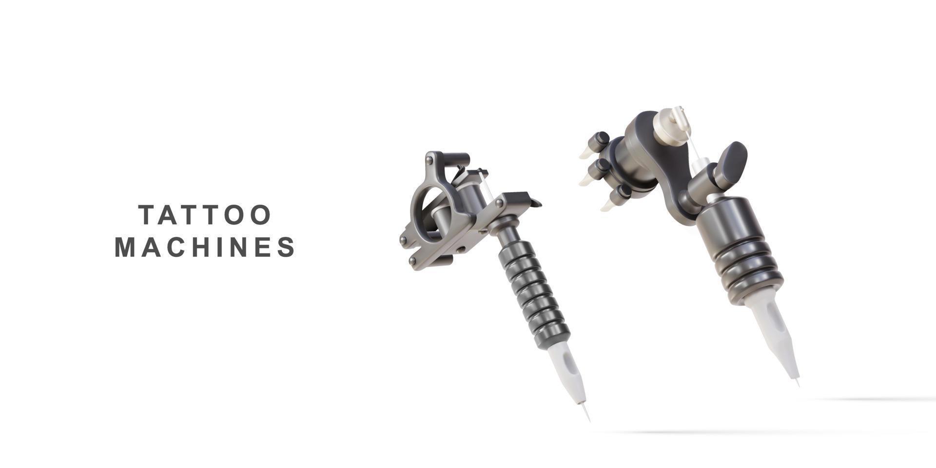 3d realistic two black tattoo machines. Vector illustration.