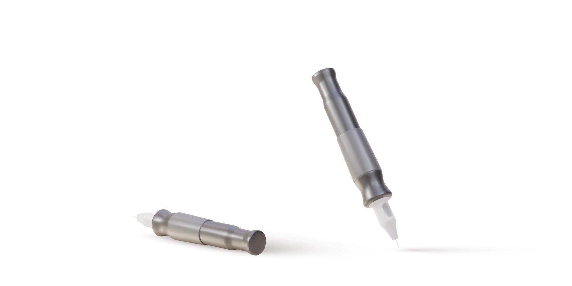 3d two Realistic tattoo pens machine on white background. Vector illustration.