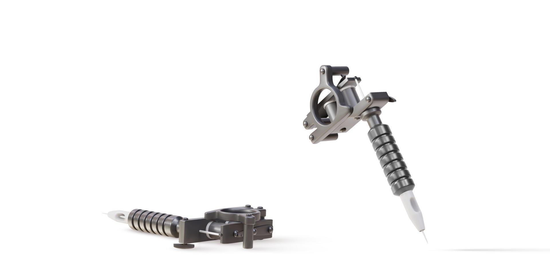 3d two black Realistic tattoo machine on white background. Vector illustration.