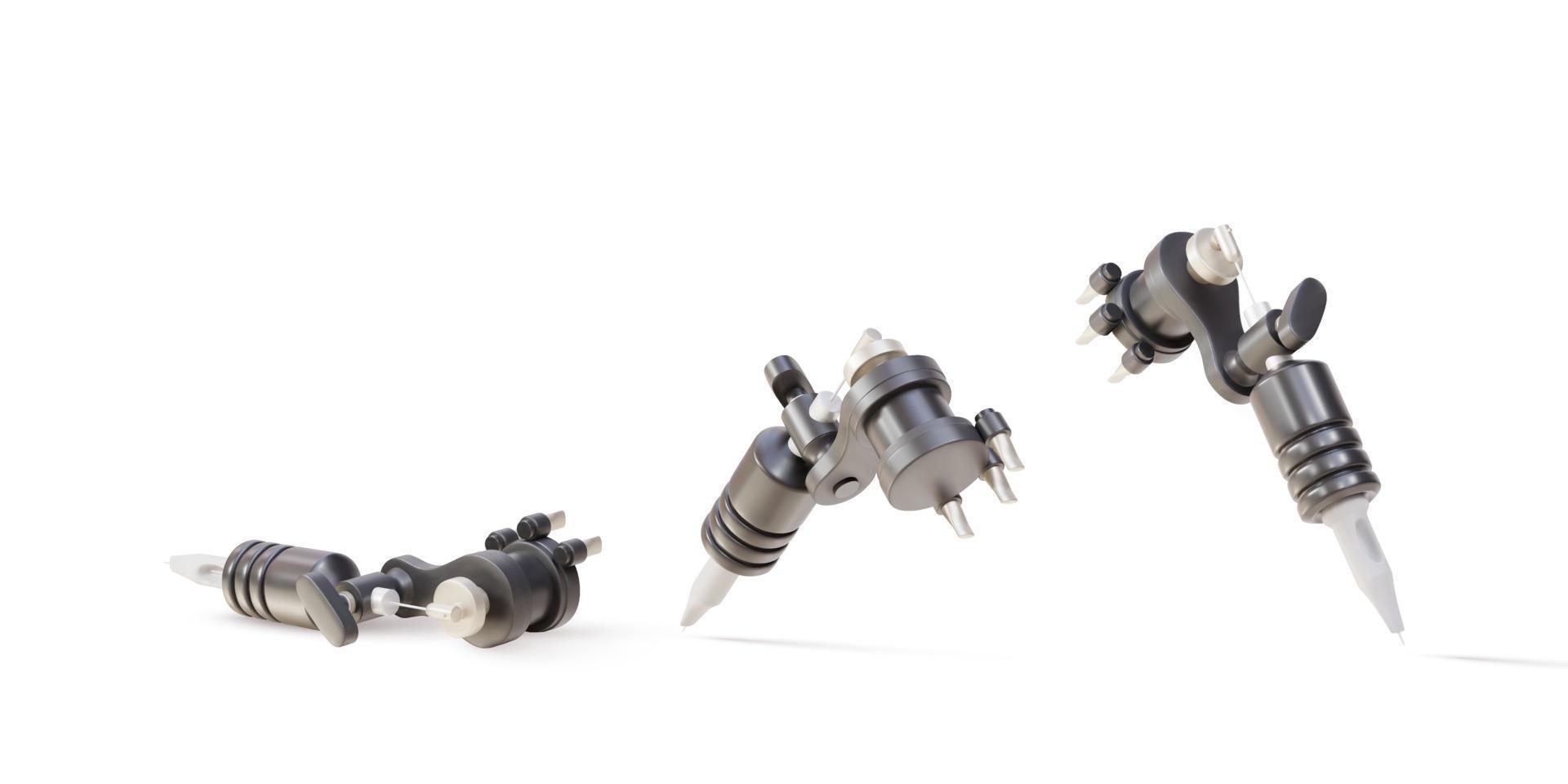 3d set Realistic tattoo machine with black metal elements. Vector illustration.