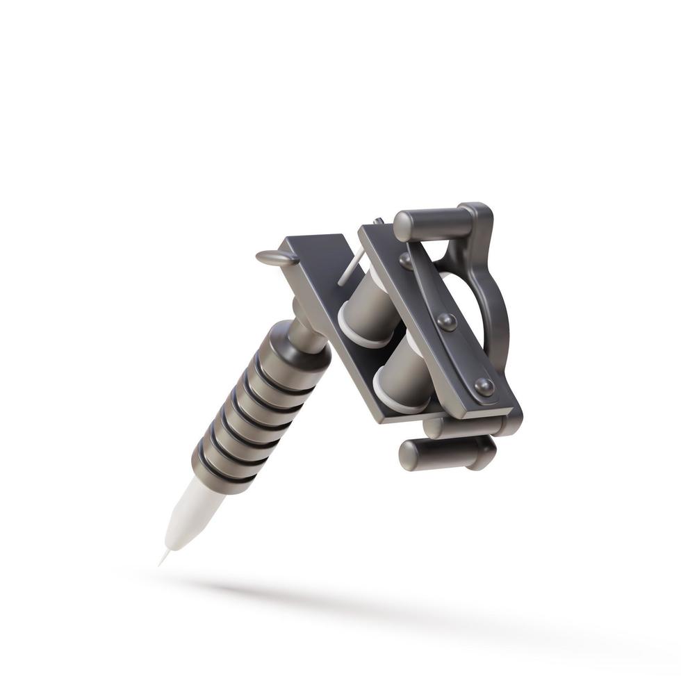 3d Realistic tattoo machine with black metal elements. Vector illustration.