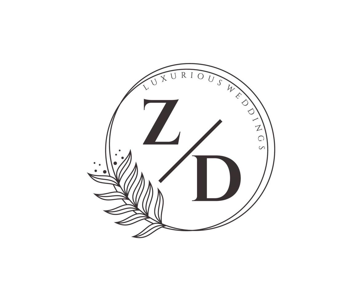 ZD Initials letter Wedding monogram logos template, hand drawn modern minimalistic and floral templates for Invitation cards, Save the Date, elegant identity. vector