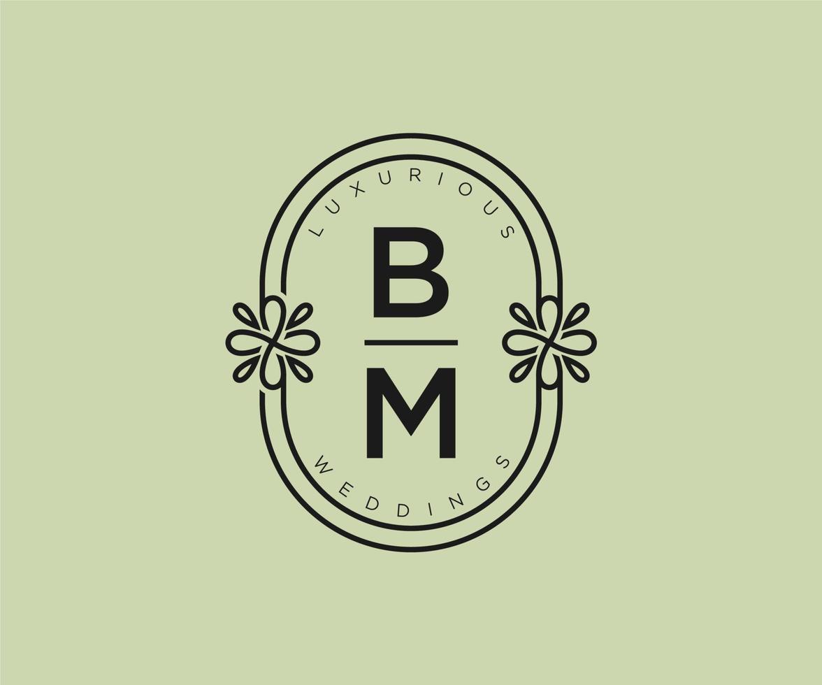 plantilla de logotipos de monograma de boda con letras iniciales bm, plantillas florales y minimalistas modernas dibujadas a mano para tarjetas de invitación, guardar la fecha, identidad elegante. vector