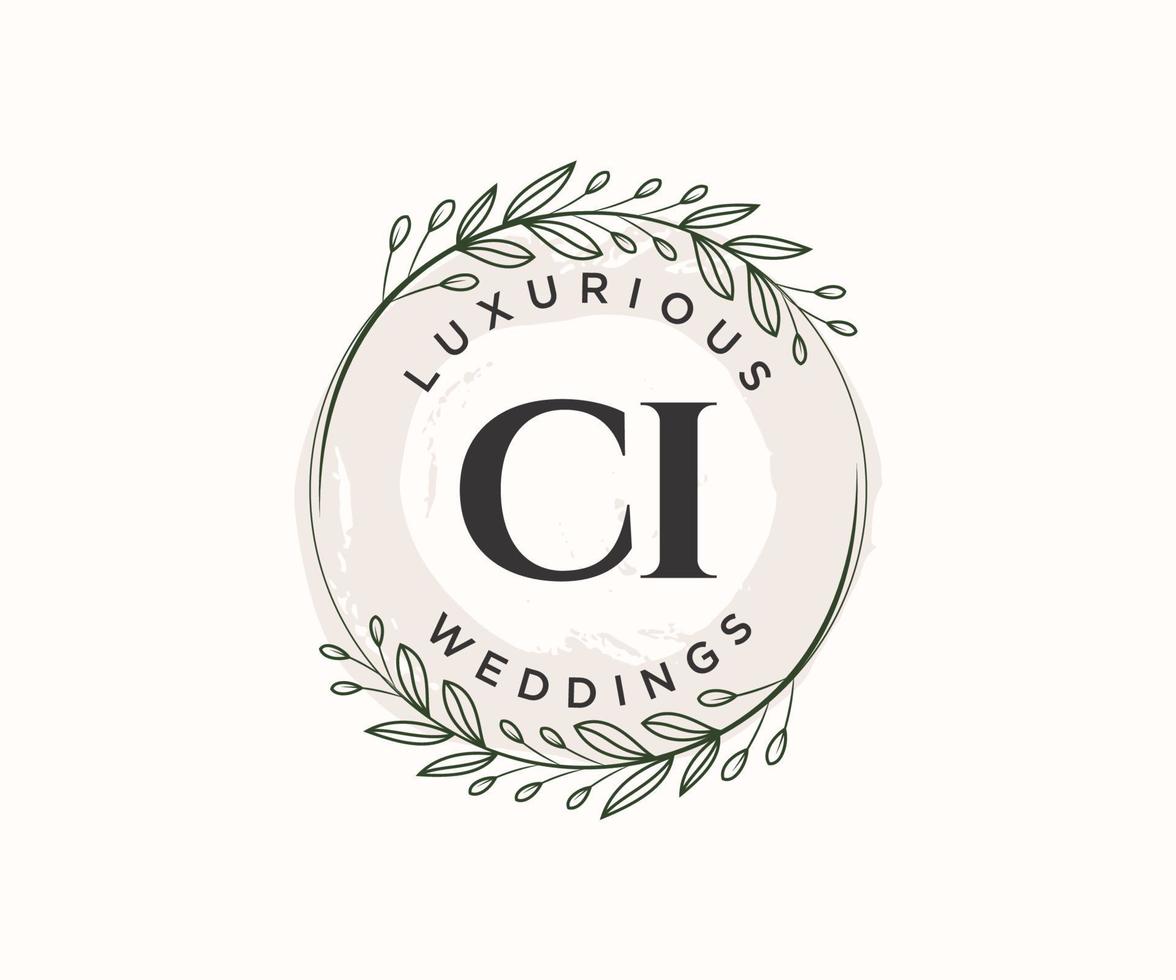 CI Initials letter Wedding monogram logos template, hand drawn modern minimalistic and floral templates for Invitation cards, Save the Date, elegant identity. vector