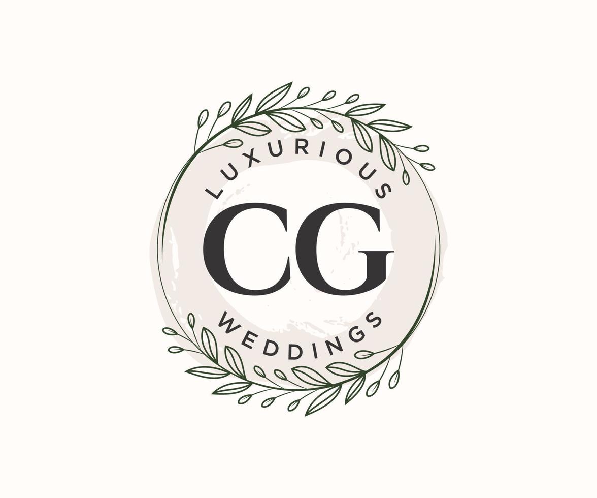 plantilla de logotipos de monograma de boda con letras iniciales cg, plantillas florales y minimalistas modernas dibujadas a mano para tarjetas de invitación, guardar la fecha, identidad elegante. vector