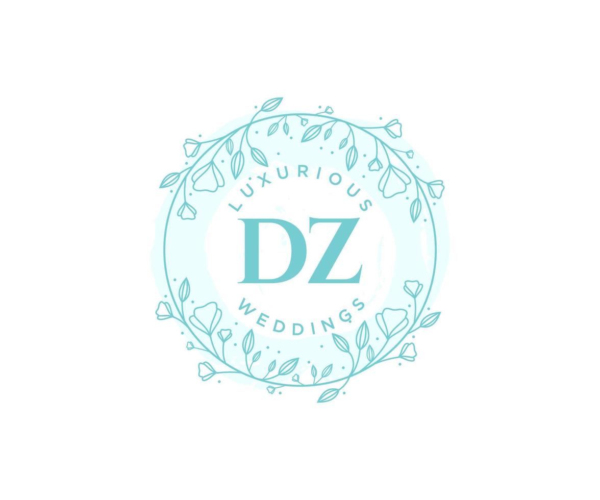 DZ Initials letter Wedding monogram logos template, hand drawn modern minimalistic and floral templates for Invitation cards, Save the Date, elegant identity. vector