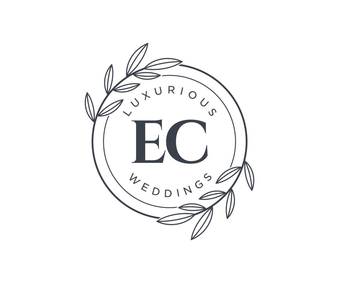 EC Initials letter Wedding monogram logos template, hand drawn modern minimalistic and floral templates for Invitation cards, Save the Date, elegant identity. vector