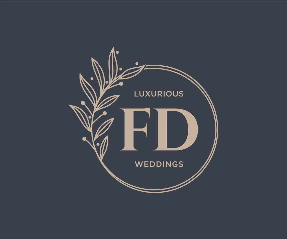 FD Initials letter Wedding monogram logos template, hand drawn modern minimalistic and floral templates for Invitation cards, Save the Date, elegant identity. vector