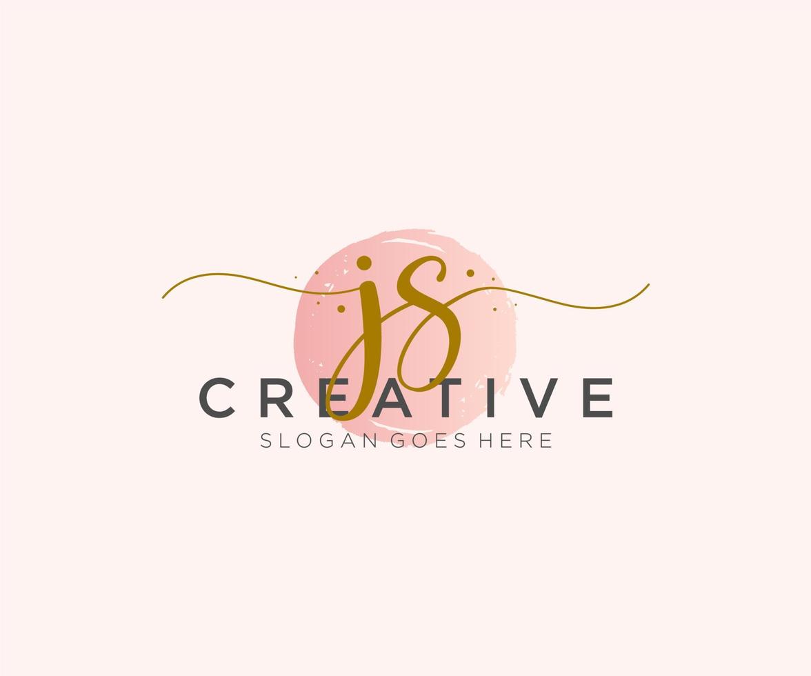 initial JS Feminine logo beauty monogram and elegant logo design, handwriting logo of initial signature, wedding, fashion, floral and botanical with creative template. vector