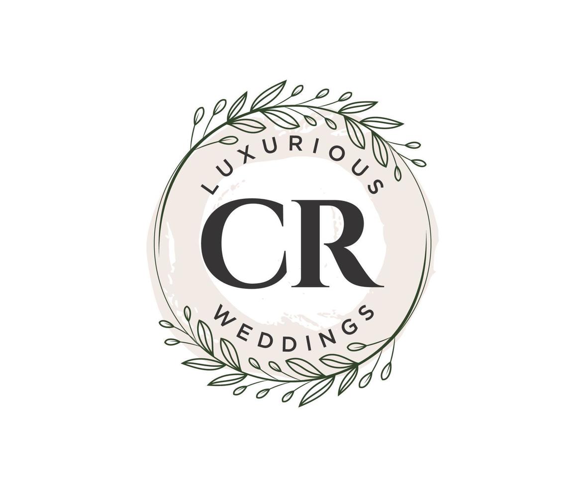 plantilla de logotipos de monograma de boda con letras iniciales cr, plantillas florales y minimalistas modernas dibujadas a mano para tarjetas de invitación, guardar la fecha, identidad elegante. vector