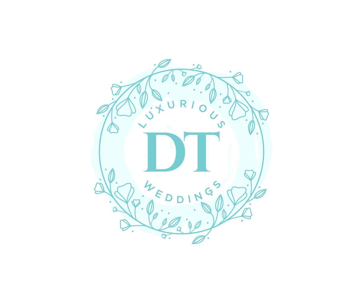 DT Initials letter Wedding monogram logos template, hand drawn modern minimalistic and floral templates for Invitation cards, Save the Date, elegant identity. vector
