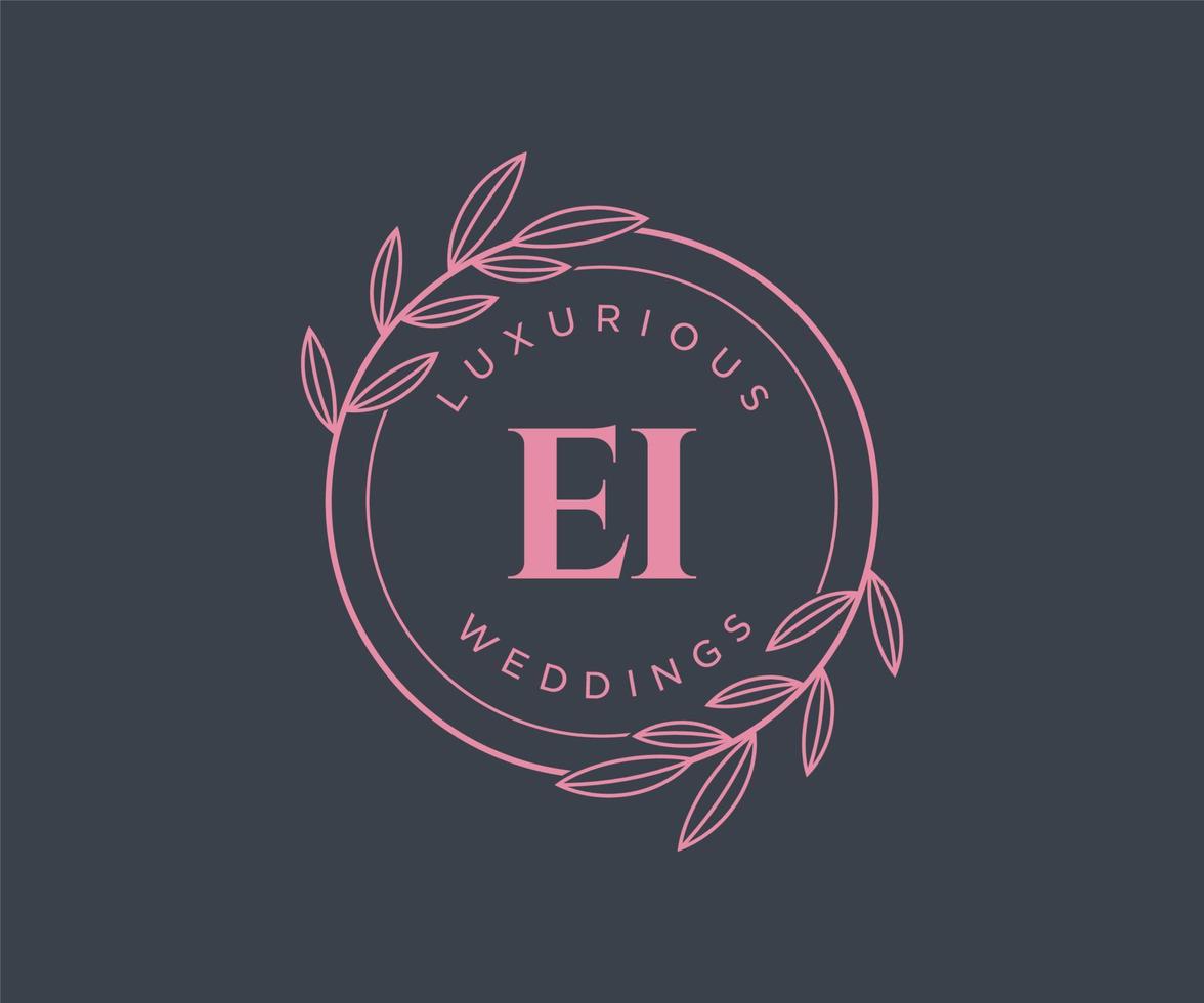 EI Initials letter Wedding monogram logos template, hand drawn modern minimalistic and floral templates for Invitation cards, Save the Date, elegant identity. vector