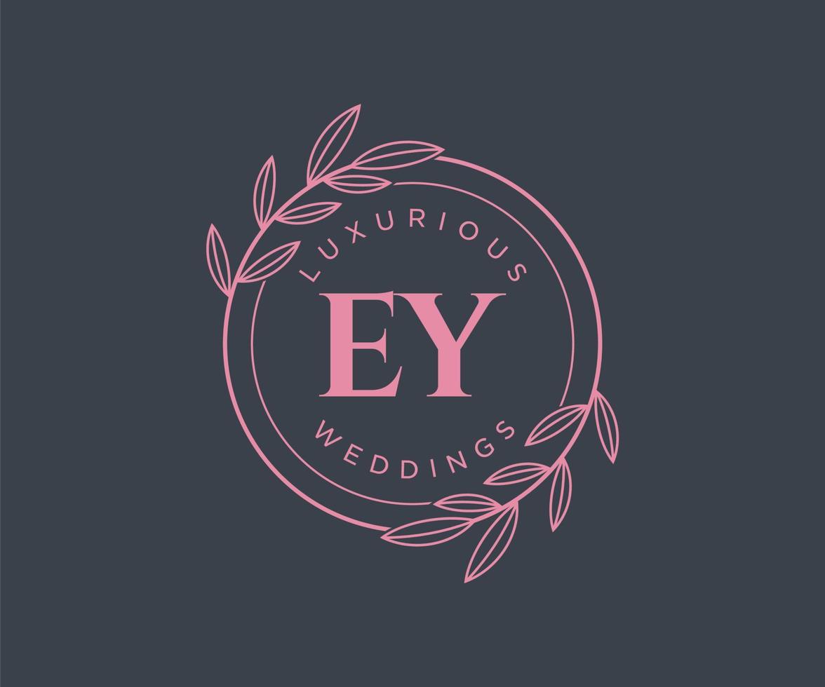 Plantilla de logotipos de monograma de boda con letras iniciales ey, plantillas florales y minimalistas modernas dibujadas a mano para tarjetas de invitación, guardar la fecha, identidad elegante. vector