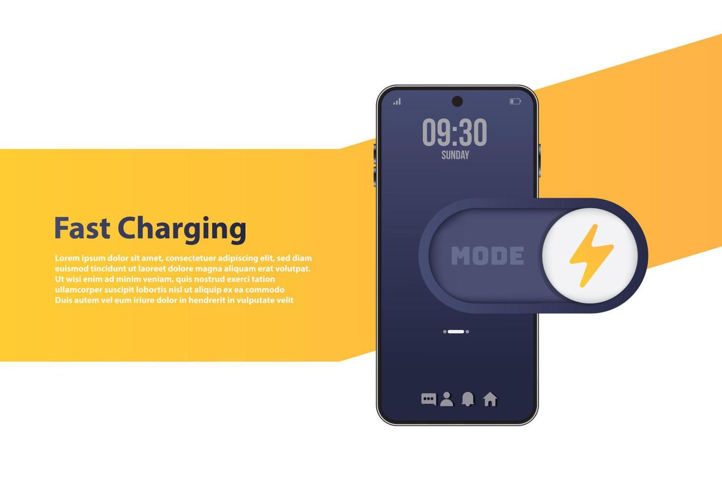 Future technology for convenient and quick charging. Smartphone fast battery charging vector