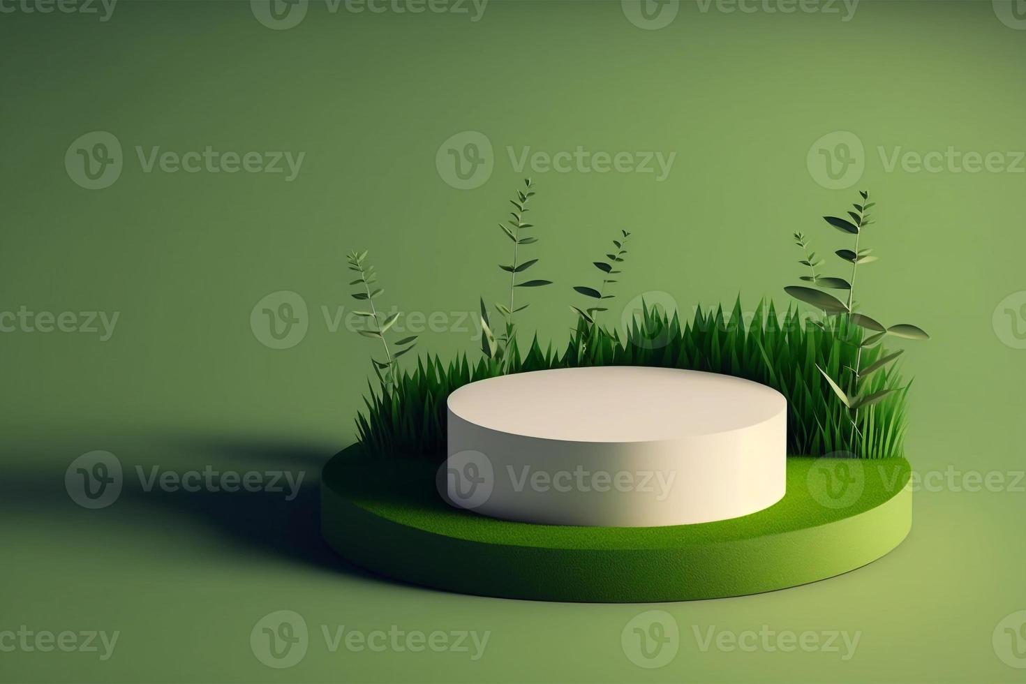 3d minimal circle podium illustration with green grass for product background. photo