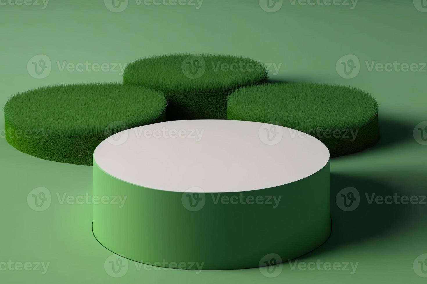 3d minimal circle podium illustration with green grass for product background. photo
