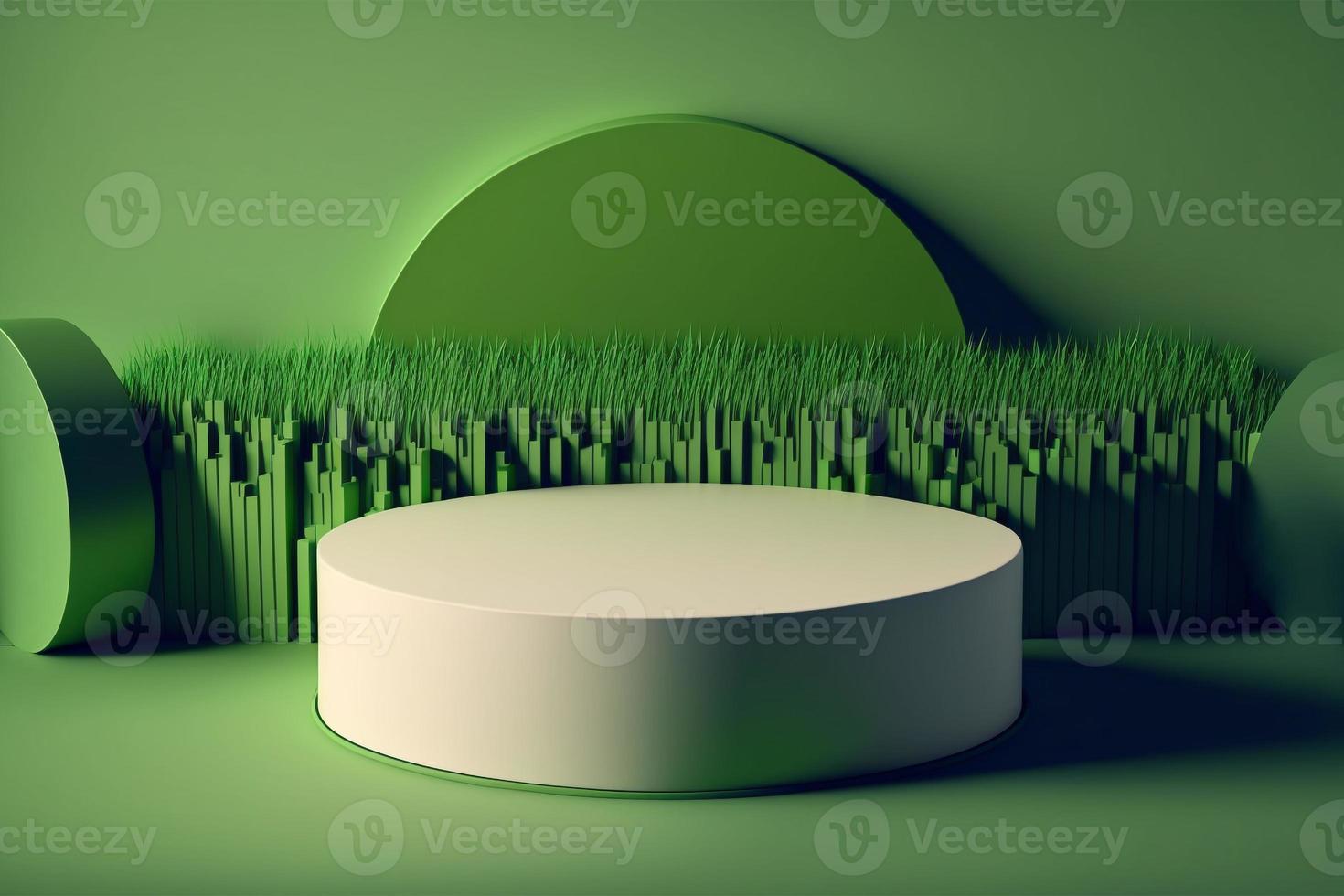 3d minimal circle podium illustration with green grass for product background. photo