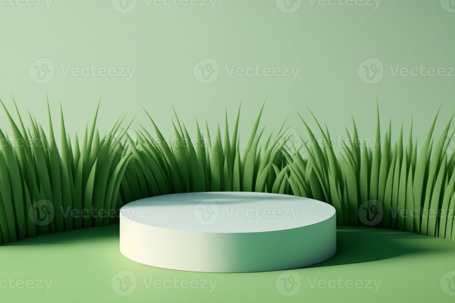 3d minimal circle podium illustration with green grass for product background. photo