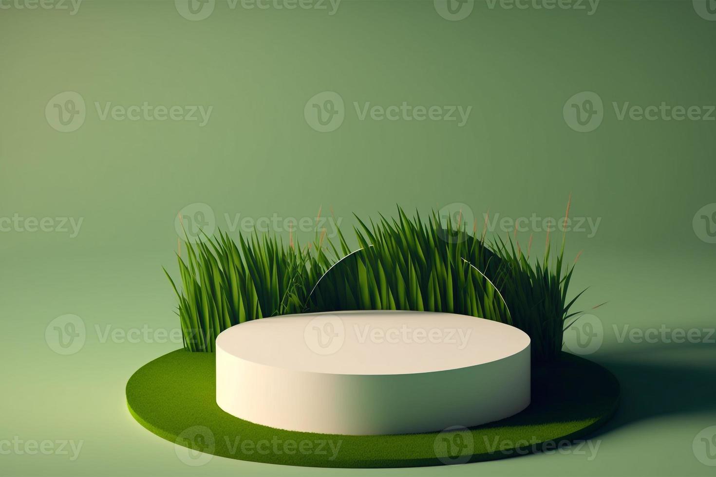 3d minimal circle podium illustration with green grass for product background. photo