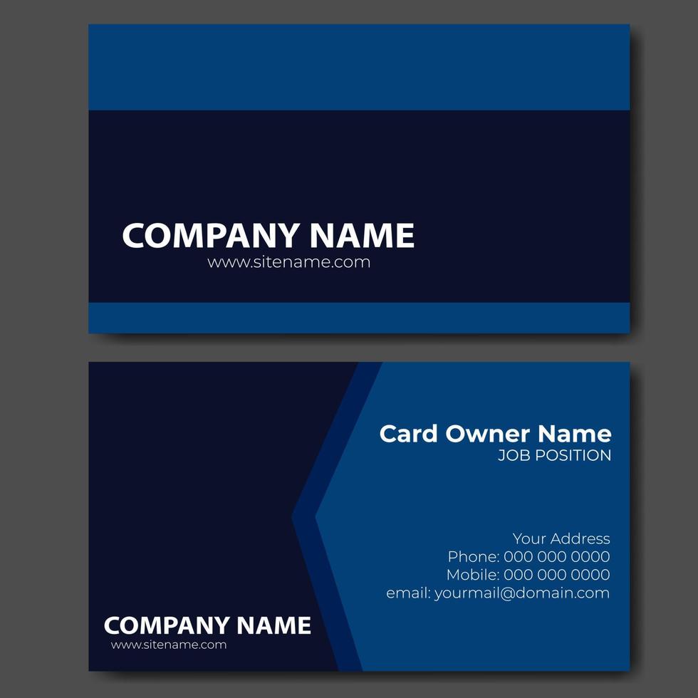 tarjeta de visita moderna azul oscuro o tarjeta de visita, con diseño horizontal en tamaño de rectángulo. diseño de vector de plantilla