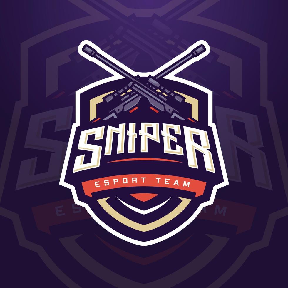 Sniper E-sports Logo Template with Gun for Game Team or Gaming Tournament vector