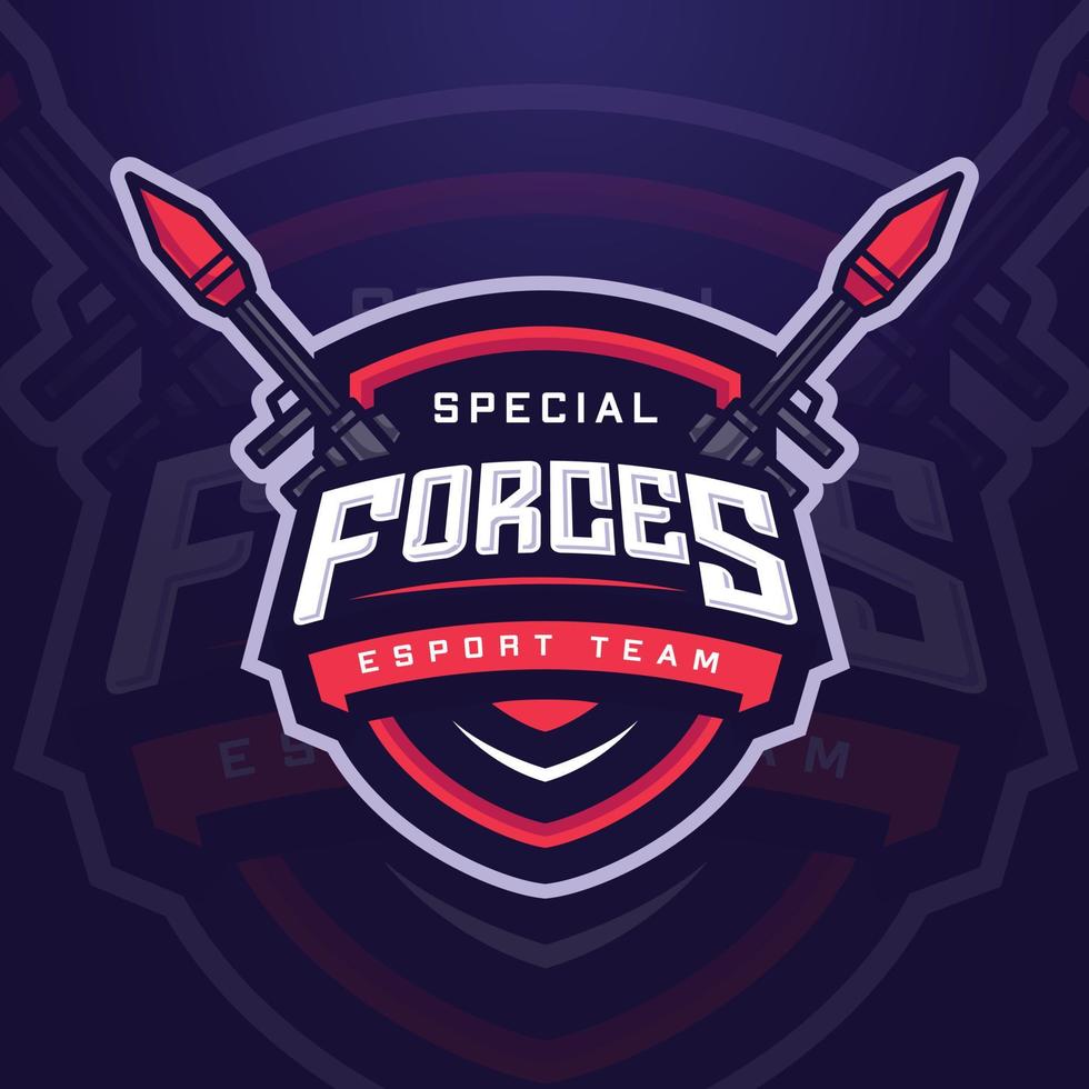 plantilla de logotipo de e-sports de fuerzas especiales con pistola para equipo de juego o torneo de juego vector