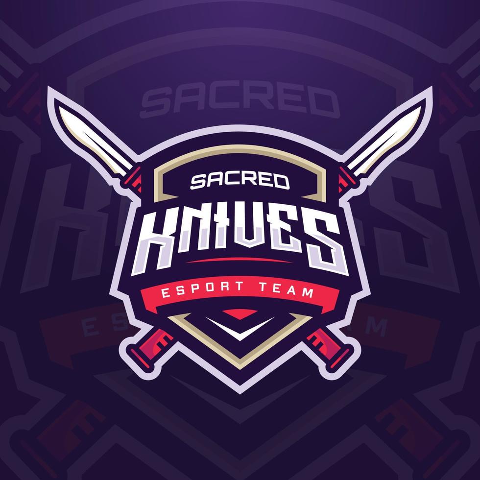 Sacred Knives E-sports Logo Template with Gun for Game Team or Gaming Tournament vector