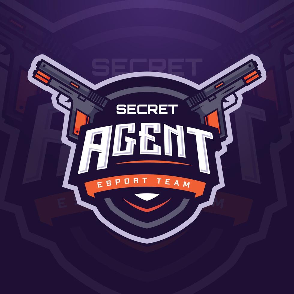 Secret Agent E-sports Logo Template with Gun for Game Team or Gaming Tournament vector