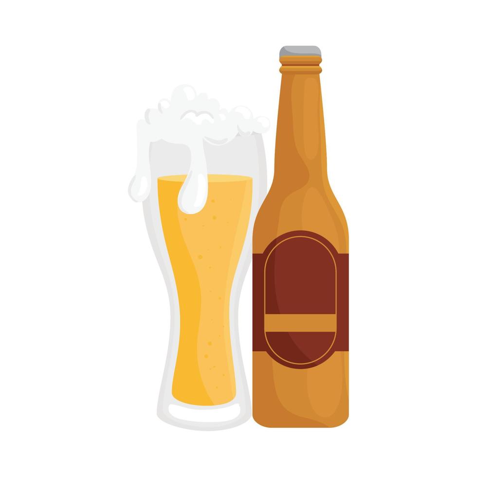 Diseño de vector de botella y vaso de cerveza aislado