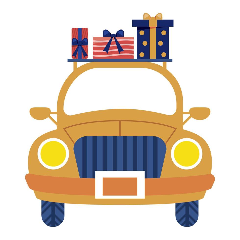 car with gifts boxes vector