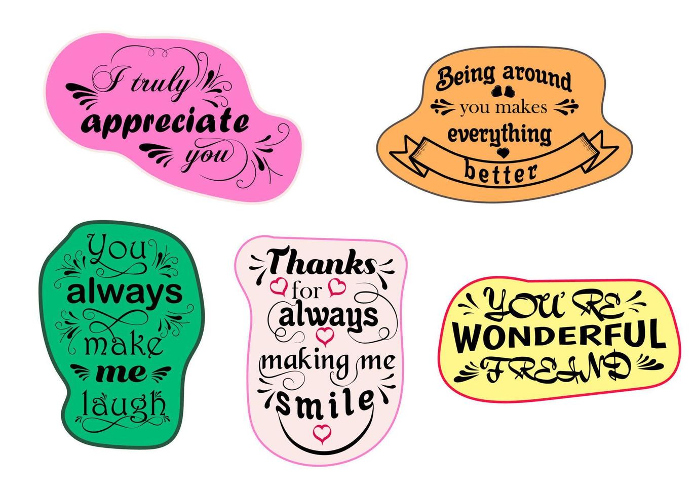 set of compliment phrases lettering vector