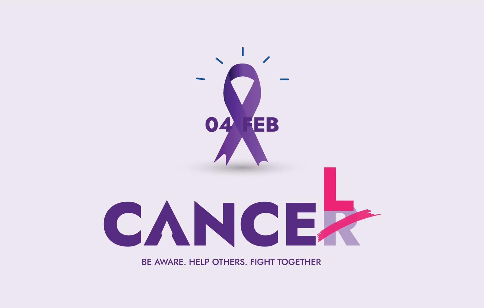 día mundial del cáncer. pancarta de concientización del día mundial contra el cáncer con cinta morada. 4 de febrero día mundial contra el cáncer cerrar la brecha de atención. signo de cinta de lavanda para el día del cáncer. cancelar el cáncer. publicación en redes sociales. vector