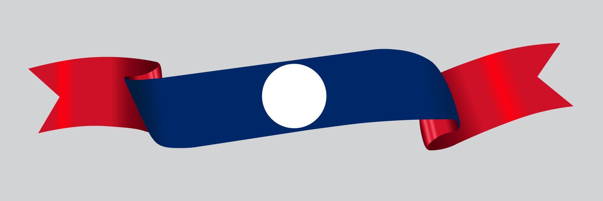 3D Flag of Laos on ribbon. vector