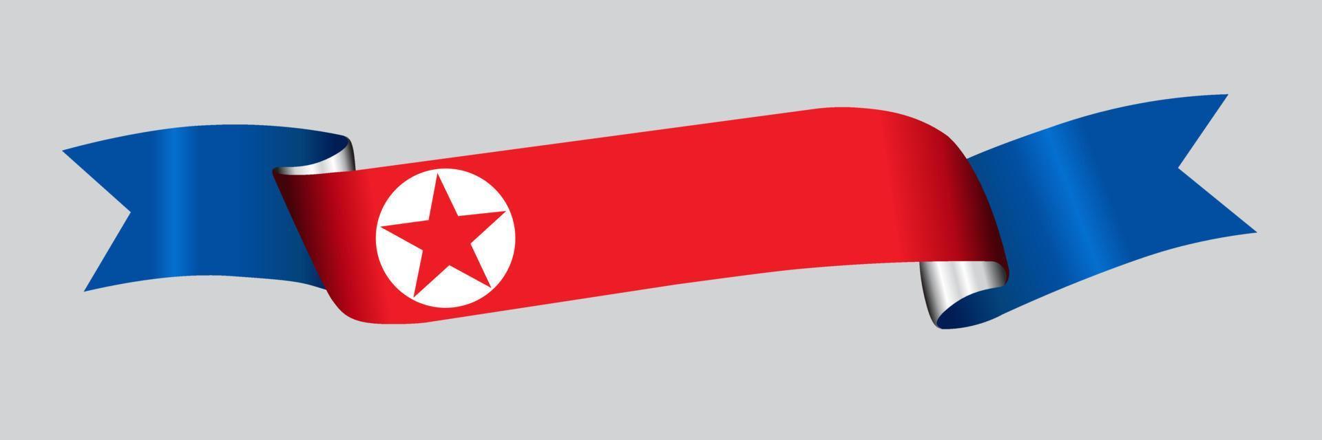 3D Flag of North Korea on ribbon. vector