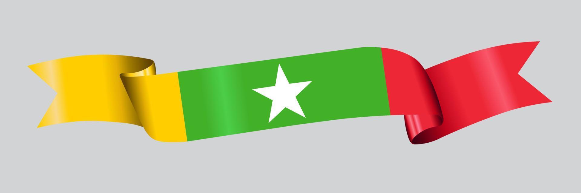 3D Flag of Myanmar on ribbon. vector
