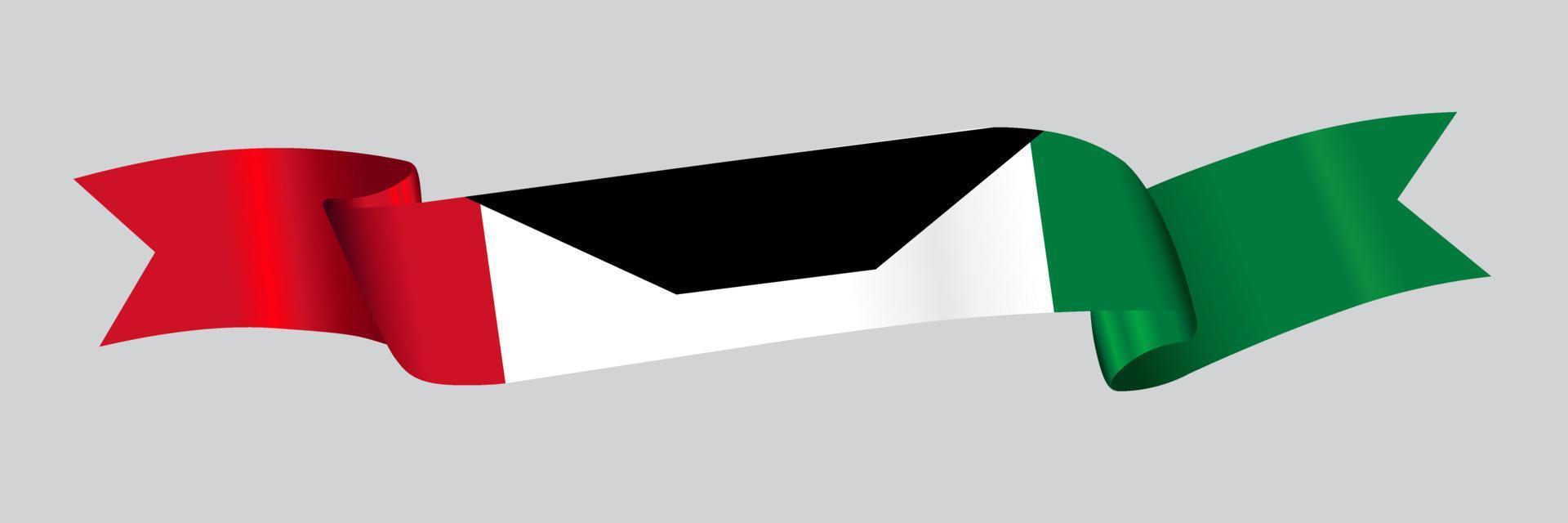 3D Flag of Kuwait on ribbon. vector