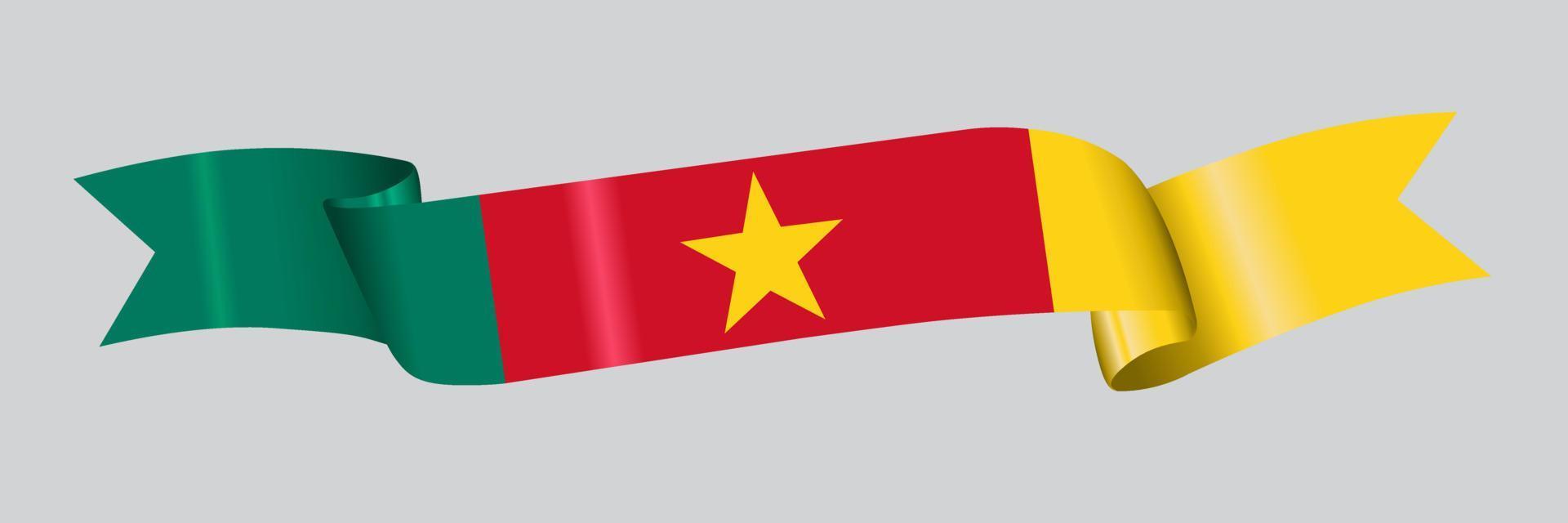 3D Flag of Cameroon on ribbon. vector