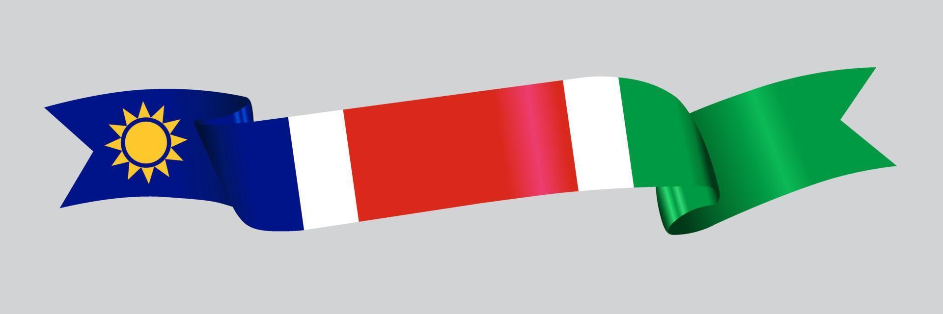 3D Flag of Namibia on ribbon. vector