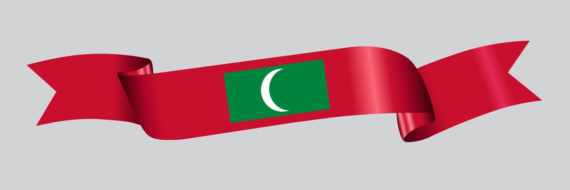 3D Flag of Maldives on ribbon. vector