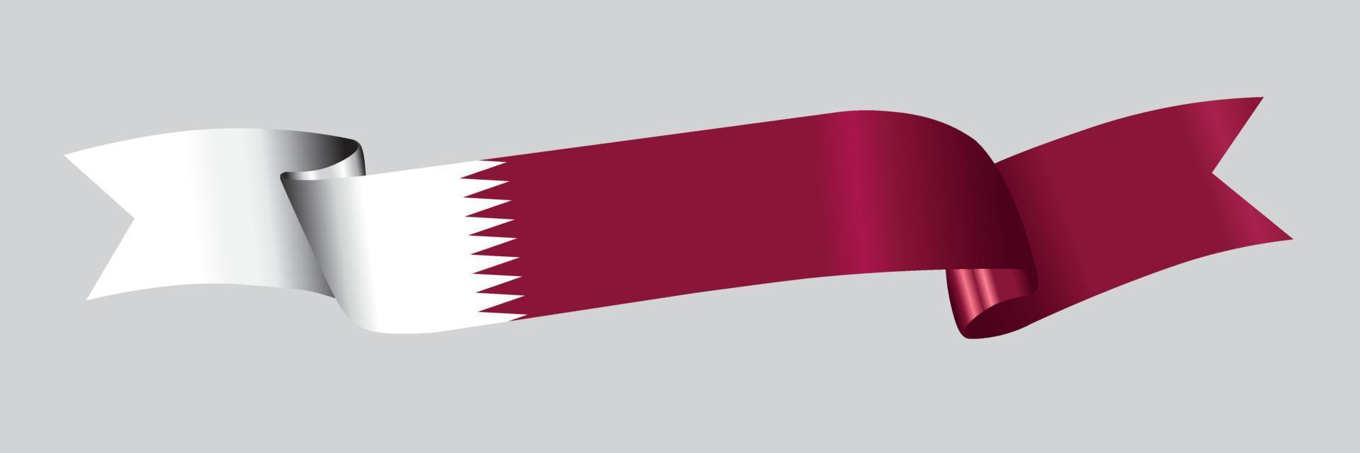 3D Flag of Qatar on ribbon. vector