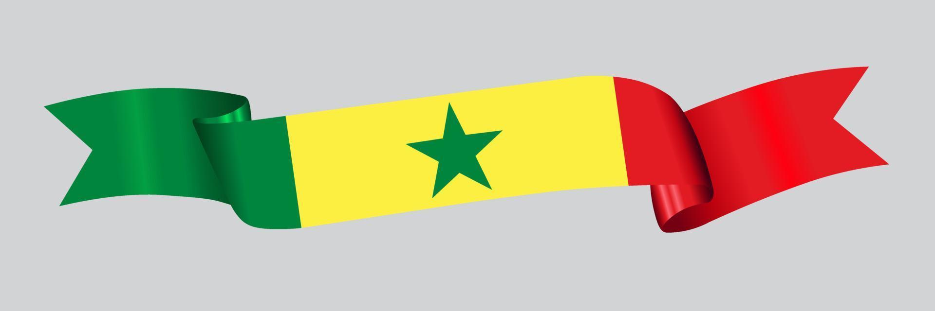 3D Flag of Senegal on ribbon. vector