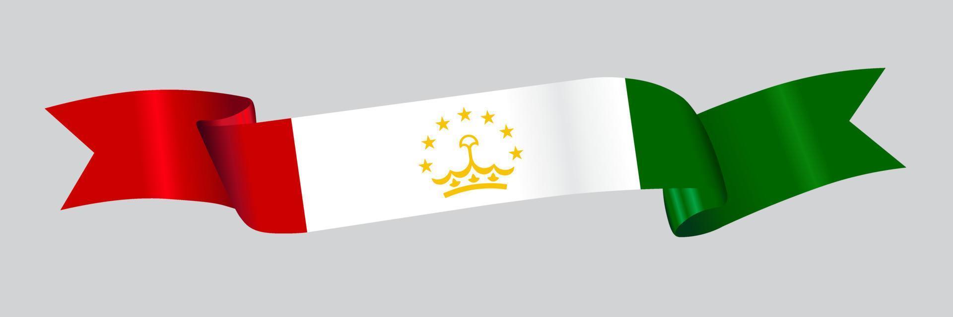 3D Flag of Tajikistan on ribbon. vector