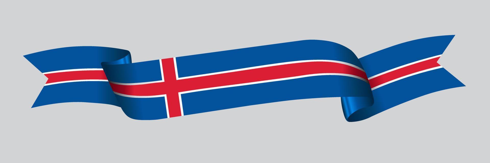 3D Flag of Iceland on ribbon. vector