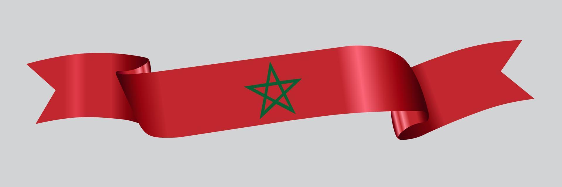 3D Flag of Morocco on ribbon. vector