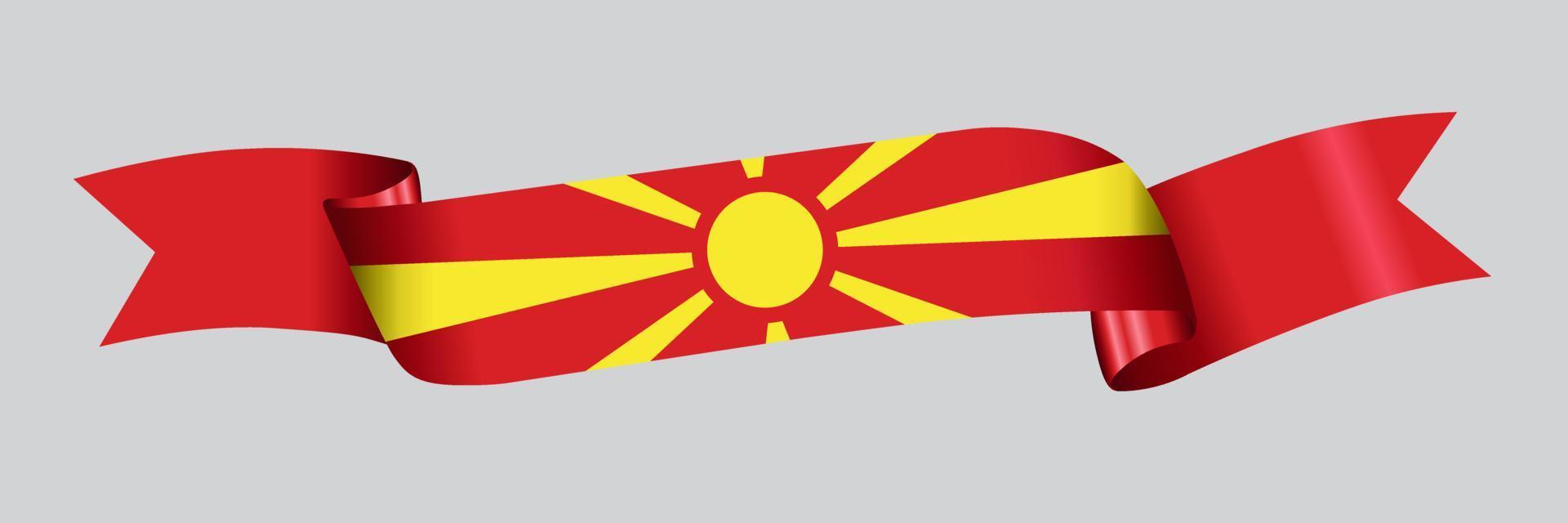 3D Flag of North Macedonia on ribbon. vector