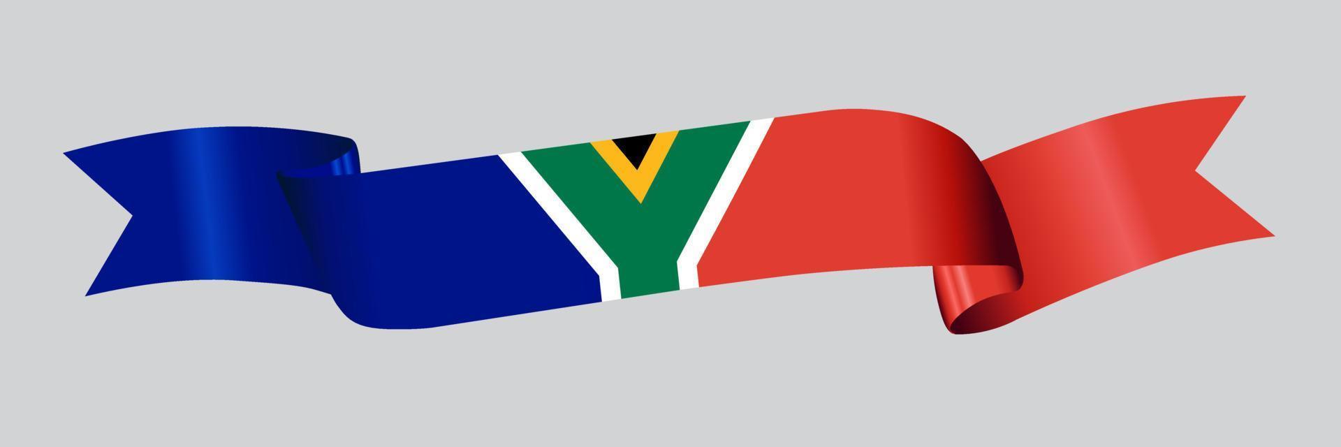 3D Flag of South Africa on ribbon. vector