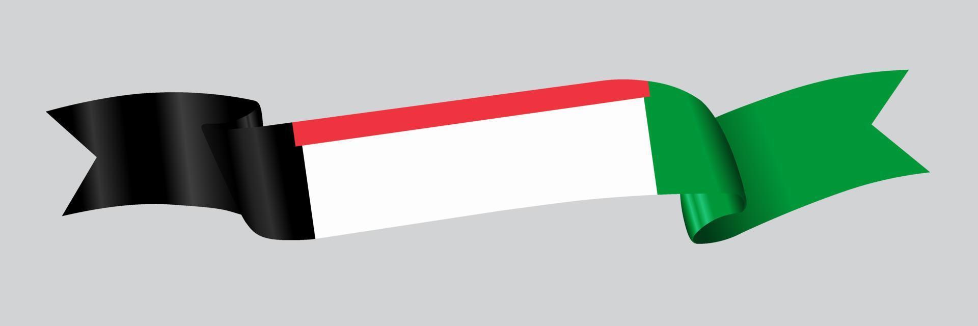 3D Flag of United Arab Emirates on ribbon. vector